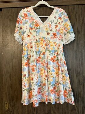 Hayden White Floral Dress with Orange, Blue & Yellow Flowers